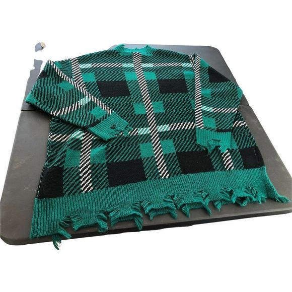 8461 NWT distressed green plaid oversized sweater sz 22 24 - Picture 5 of 6